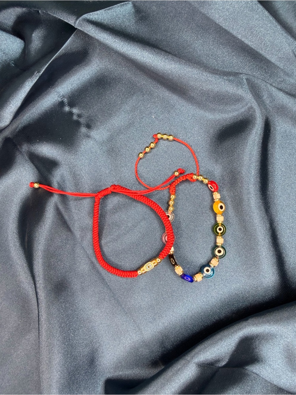 Kids Red Cord and Multicolor Beaded Evil Eye Bracelet Set